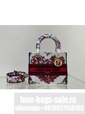 Dior Medium Lady D-Lite Bag White and Red Le Coeur des Papillons Embroidery M0565OEBJ