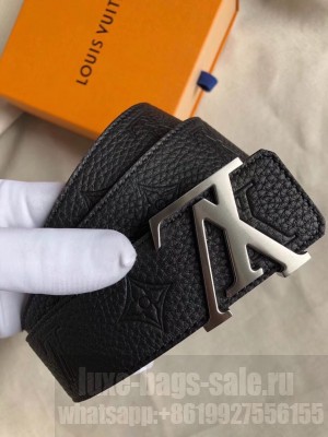 Louis Vuitton Grained Calfskin Monogram Embossed Reversible Belt 40mm Black/Silver 2019 Collection
