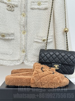 Chanel Shearling Flat Slide Sandals 2023 012