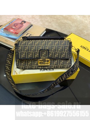 Fendi FF Fabric Large Baguette Bag Brown/Black  2021 Collection