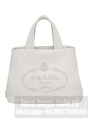 Prada Medium Leather Tote 1BG384 Cream
