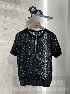 Chanel Hollow-Out Knit Short Sleeve Top Black