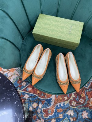 Gucci Women's GG Canvas/Calfskin with Horsebit Flat/Pumps Orange 2021 Collection