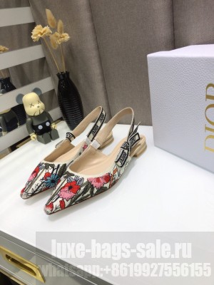Dior J'Adior Slingback Ballerina Flat in Multicolor Mille Fleurs Embroidered Cotton 2021 Collection 