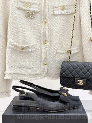 Chanel Camellia Bowknot Slingback Flat Sandals Black 2025 