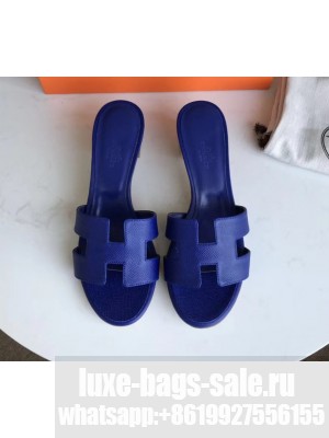 Hermes Heel 5cm Oasis Slipper Sandals in epsom Leather cobalt blue