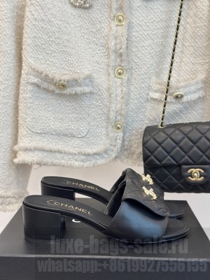 Chanel 5cm Lambskin Slide Mule Black