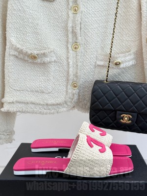 Chanel knit flat mules CC logo rose 2025