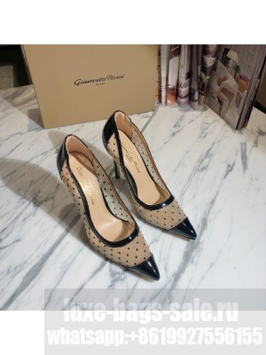 Gianvito Rossi Black Mesh & Patent Leather Heel 10.5cm Pumps Spring/Summer 2021 Collection 