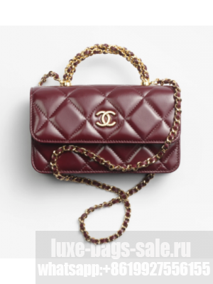 CHANEL FLAP PHONE HOLDER WITH CHAIN AP4167 Burgundy