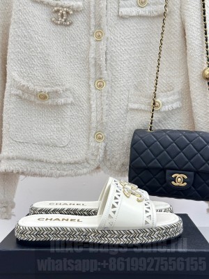 Chanel Cutout Calfskin Flat Slides Sandal White 2025