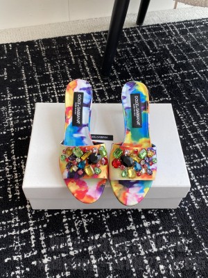 Dolce & Gabbana 6cm Black Printed Satin With Rhinestones Mule