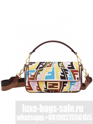 Fendi Baguette Multicolor Embroidered Canvas Bag 8BR600 Coffee