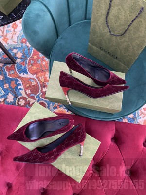 Gucci Women's Velvet 55/75mm bamboo Heel Pump Burgandy 2021 Collection