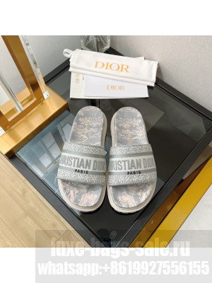 Dior Dway Slide Sandals in Gray Reverse Embroidered Cotton 2022 Collection