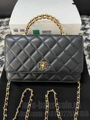 Chanel FLAP PHONE HOLDER WITH CHAIN AP3575 black