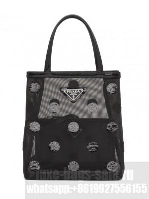 Prada Small polka-dot mesh tote bag 1BG417 Black