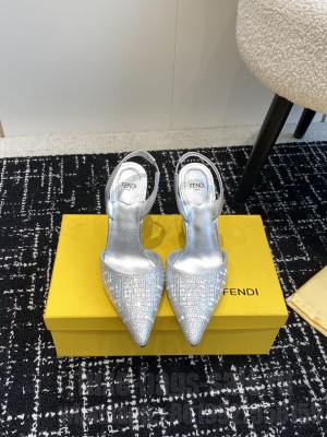 FENDI FIRST Silver-colored rhinestone high-heeled slingbacks 02