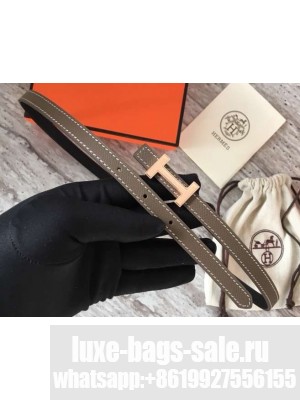 Hermes Width 1.3cm Reversible Leather Constance H Buckle Belt Etoupe/Pink Gold