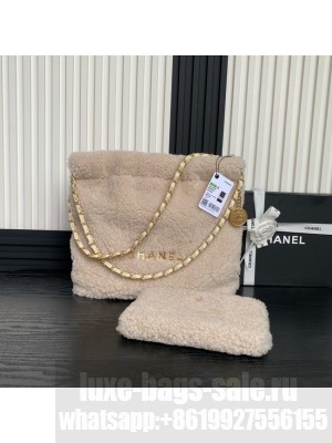 CHANEL 22 SMALL HANDBAG wool AS3260 Beige