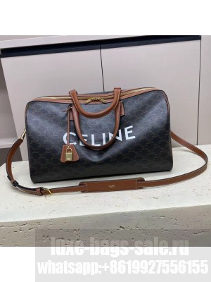CELINE MEDIUM VOYAGE BAG IN TRIOMPHE CANVAS WITH CELINE PRINT 190662 TAN