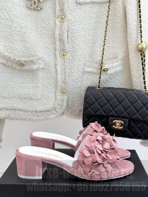 Chanel 5cm mules suede Kidskin & Strass light pink G46231 2025
