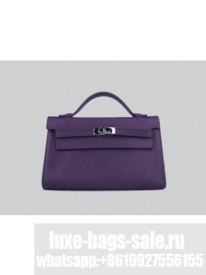 HERMES KELLY 22 CALFSKIN LEATHER CLUTCH BAG IN VIOLET 