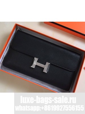 Hermes Epsom Calfskin Constance Long Wallet Clutch Bag Black
