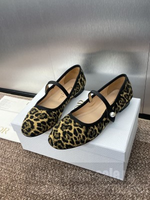 Dior Mary Janes Flats Brown Leopard Cannage Tweedand 2025
