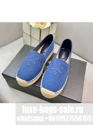Prada Linen Logo Embroidered Espadrilles Flats 2022 Collection,Blue