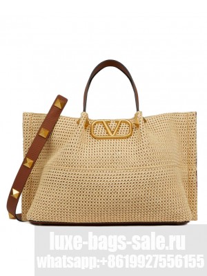 Valentino Medium Shopping Bag In Synthetic Raffia Coffee