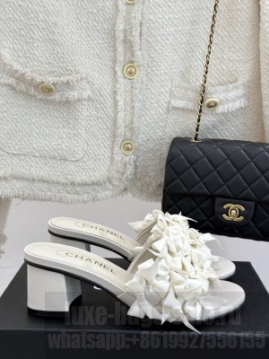 Chanel Mules 5cm Kidskin & Strass White