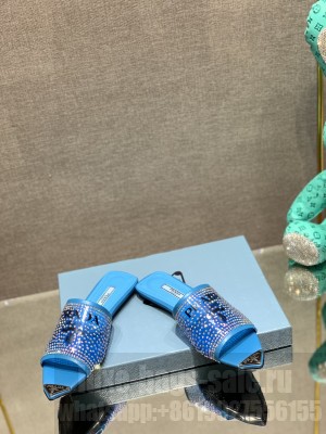 Prada TPU Flat with Crystal Studs Slipper 2022 Collection,Blue
