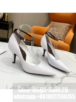 Louis Vuitton Attitude Calfskin Pumps 8.5cm with Ankle Strap White 2021 Collection