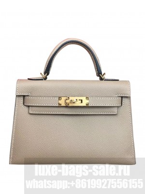 Hermes Kelly Bag 19 Epsom Leather Light Gray