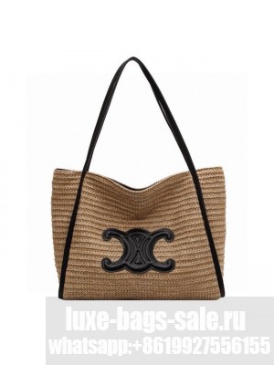 CELINE MEDIUM SUPPLE CELINE CLASSIC PANIER IN RAFFIA AND CALFSKIN 192605-1