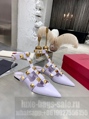 Valentino Garavani Roman Stud ballet flat in calfskin with straps purple