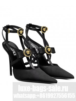 Versace Women's Gianni Ribbon Cage Satin Pumps Black