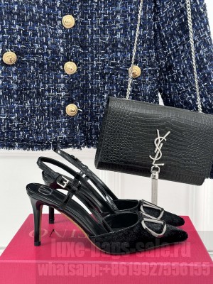 Valentino Vlogo Signature Crystal Embellished Slingback Pump Black 80mm