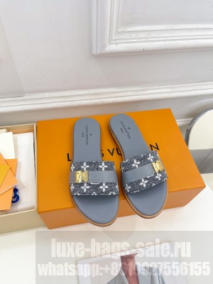 Louis Vuitton Lock It Flat Slide Sandals in Monogram Canvas 2023 Gray