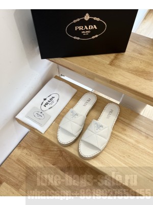 Prada Nappa Leather Espadrille Slides White