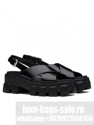 Prada Women's Monolith Brushed Leather Sandals Black