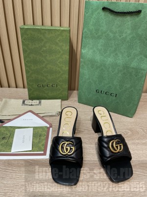 Gucci Double G Chevron Matelassé leather 5.5cm ‎Slide Sandals 2022 Collection,Black