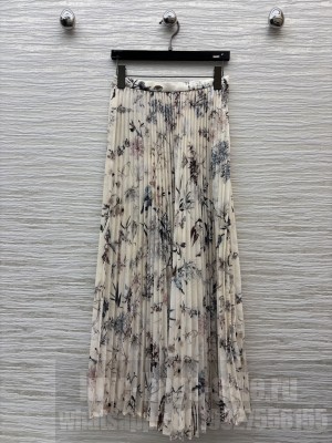 Christian Dior Mid-Length Flared Skirt White Cotton Muslin with Multicolor Millefiori Motif