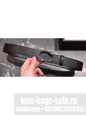 Gucci Width 3.5cm Leather Belt Black with White Crystal Dionysus Buckle