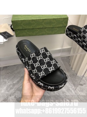 Gucci Women's Black Denim platform slide sandal 2022 Collection 