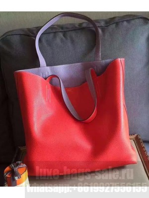 Hermes Double Sens Shopping Tote Bag In Original Togo Leather Red/Pink