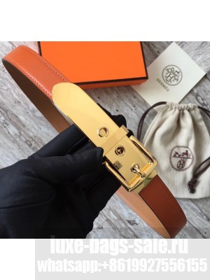 Hermes Square Buckle Leather Belt Orange/Gold