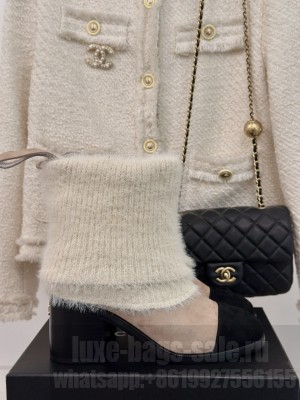 Chanel Knit Foldover & Suede Ankle Boots Beige 2024 