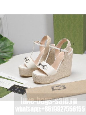 Gucci Calfskin 13cm white Espadrilles Wedge Sandals 2021 Collection